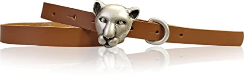 FRONHOFER schmaler Damengürtel, Katzenkopf Tiger Gürtelschnalle Straß, 1,5 cm, 18687, Größe:Körperumfang 85 cm/Gesamtlänge 100 cm, Farbe:Cognac