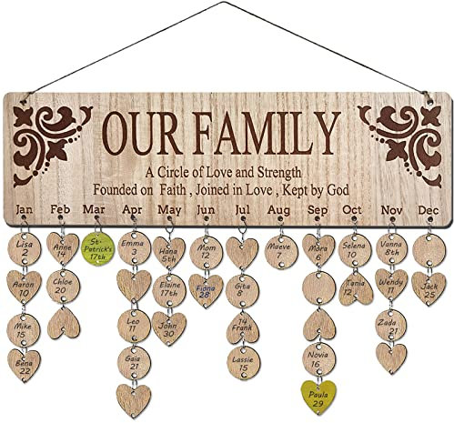 Wellinc Geschenke für Mama Papa von Tochter und Sohn – Holz-Familien-Geburtstag-Tracker-Kalenderbrett, wichtige Termine, Erinnerungstafel zum Aufhängen an der Wand für Geburtstag/Weihnachten