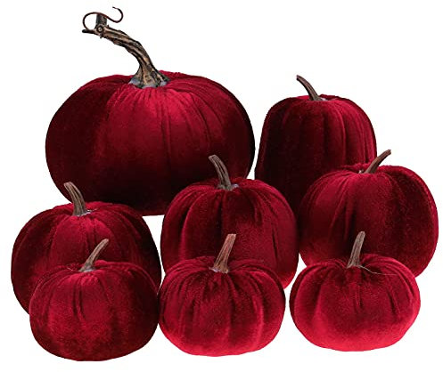 Gresorth 8 Stück Sortiert Gefälscht Handgefertigt Weinrot Samt Kürbisse Künstlich Herbsternte Halloween Dekoration Heim Bauernhaus