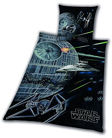 Tex idea Bettwäsche Biber Star Wars Todesstern Rey Finn Tico Yoda Winterbettwäsche wie Flanell 135 x 200 NEU Wow mit Reißverschluss - All-In-One-Outlet-24 -