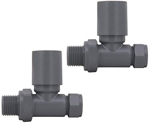 Warmehaus Straight Towel Radiator Valves Anthracite Pair | Solid Brass, 15mm Inlet, Central Heating