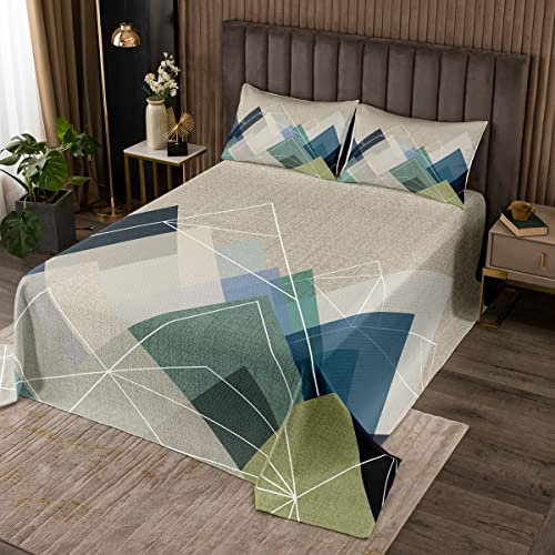 feelingyou Abstrakte Kunst Berg Bettdecke 170×210 cm,Aquarell Dreieckige Steppdecke für Kinder Kinderzimmer,Naturgrün Landschaft Moderne Tagesdecke 2-teiliges Quiltset mit 1 Kissenbezug