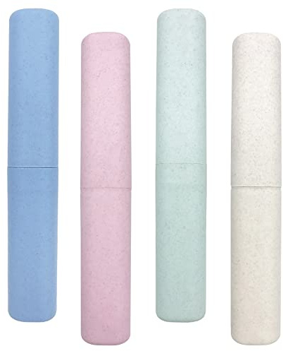 SietDESEO 4 Stück Zahnbürsten-Reiseetui, tragbarer, atmungsaktiver Zahnbürstenhalter für Reisen, Business, Camping, Schule, Zahnbürstenetui, Blau, Rosa, Grün, Cremefarben, Oval
