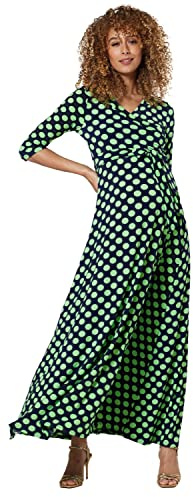 HAPPY MAMA. Para Mujer Vestido Largo premamá y de Lactancia 3/4 Mangas. 608p (Azul Marino con Botella Puntos Verdes, 40, L)