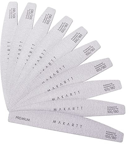 Makartt Nail File - Lot de 100/180 feuilles d'émery pour ongles, 10 pièces zèbre double face lavables pour acrylique et extension - Kit de manucure pour salon de manucure - Utilisation à la maison