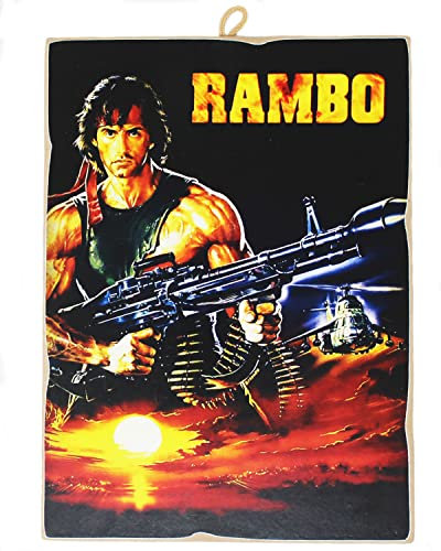 KUSTOM ART Bild im Vintage-Stil, Serie Famosi Sylvester Ferse Rambo Druck auf Holz, 18 x 25 cm.