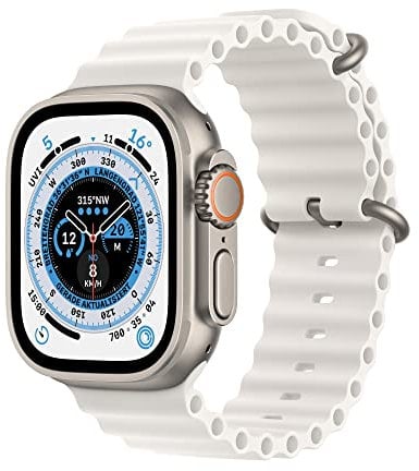 Apple Watch Ultra (GPS + Cellular, 49mm) Smartwatch - Titangehäuse, Ocean Armband Weiß. Fitnesstracker, präzisesGPS, Aktionstaste, extra Lange Batterielaufzeit, helleres Retina Display