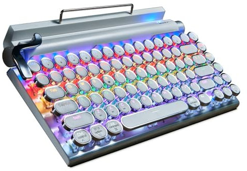 7KEYS Clavier mécanique sans fil style rétro vintage classique avec Bluetooth pour iPad, PC/ordinateur portable, Mac/téléphone