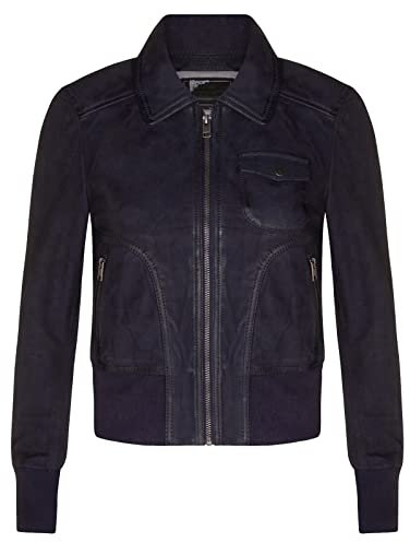 Ladies Navy Blue Leather MA-1 Varsity Bomber Jacket 4XL