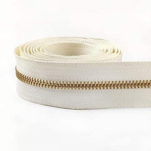 2/5Meter 5# Metallreißverschluss Ohne Abzieher Dekorative durchgehende Reißverschlüsse Tasche Jacke Kleidung Reißverschlüsse Reparatursätze DIY Nähzubehör-BeigeGold,5#,5Meters