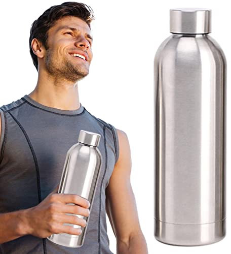Botella de agua de acero inoxidable, moderna botella de agua aislada a prueba de fugas con tapa, botella de agua portátil de doble pared aislada al vacío para bebidas frías y calientes