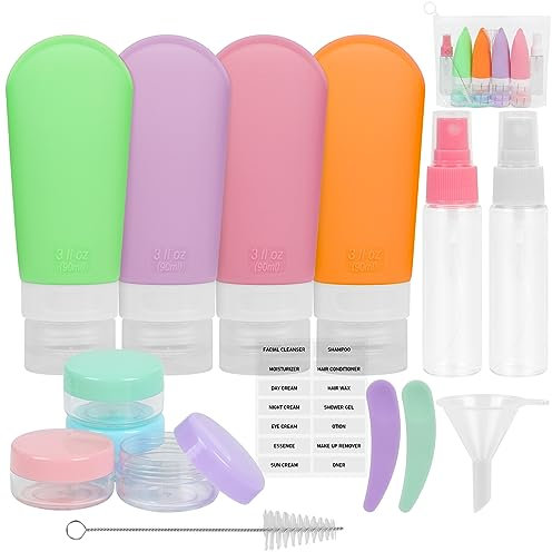 Chyaya 16 Pack Leak Proof Refillable Squeezable Containers, Silicone Travel BottleTravel Accessories for Shampoo, Conditioner, Cosmetic and Toiletries
