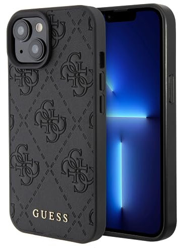 Guess GUHCP15SP4EPMK Hülle für iPhone 15 6.1 Schwarz hardcase Leather 4G Stamped
