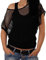 ELFIN Damen Netzshirt Netztop Netzhemd 80er Jahre Outfits Karneval Fasching Motto Party Tops Netzoberteil Sommertops, Schwarz, XXL