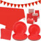 LSJDEER Red Party Tableware Supplies - Serves 20, Includes Plates, Cups, Napkins, Banner, Tablecloth for Wedding, Birthday, Baby Shower (Red, 20)