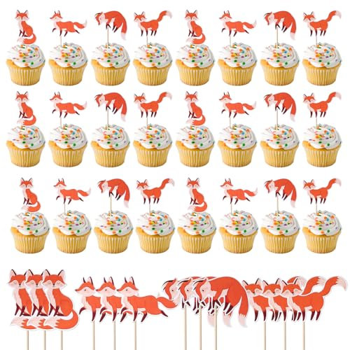 LETTERASHQP 36 Stück Fuchs Cupcake Toppers Foxes Geburtstag Cupcake Toppers Wildes Tier Kuchen Deko Füchse Cupcake Dekorationen für Baby Dusche Kinder Geburtstag Party Kuchen Dekorationen