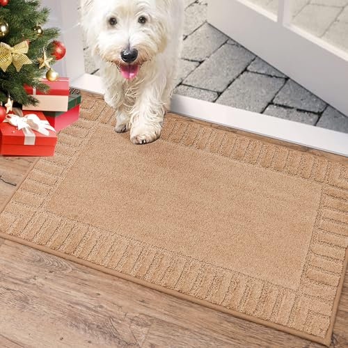 BEQHAUSE Door Mat for Indoor & Outdoor,Dirt Trapper Barrier Mat Super Absorbent Machine Washable Front Doormats Rug with Non-Slip TPR Backing (Taupe, 50x80cm)