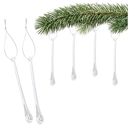 com-four® 6X Weihnachtsbaumanhänger Eistropfen, Glastropfen - Glashänger Christbaumschmuck für den Weihnachtsbaum - Weihnachtsbaumschmuck aus Glas (6X Eistropfen - 1 Größe)