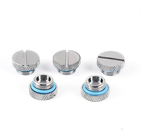 Steckverbindung, 5 Stück schwarzer G 1/4 Zoll Steckerverschraubung, silberner Wasserstopp-Stecker, Messing-Wasserkühlungsstecker für Computer-Wasserkühlungssystem, mit Schlitzantrieb, einfach