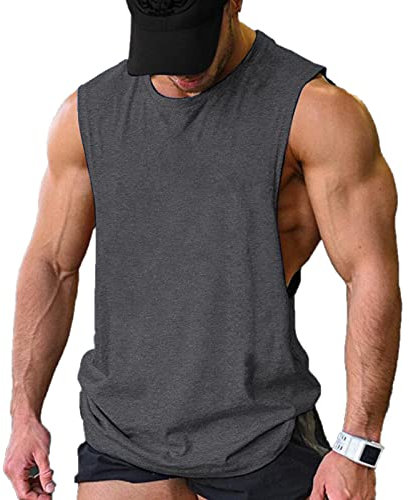 COOFANDY Tank Top Herren Gym Muskelshirts Sport Cut Off Muscle T Fitness Ärmelloses Shirt Dunkelgrau 1 Stück L