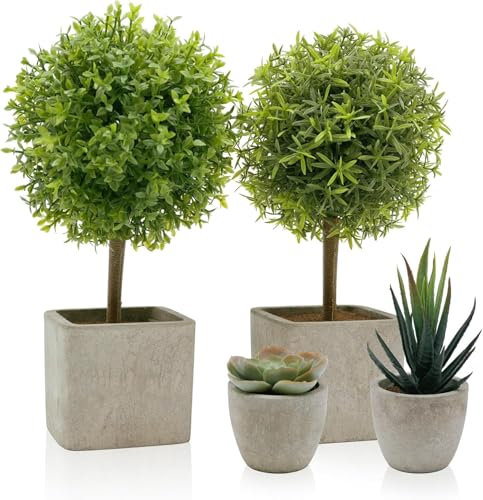 YVONNEYI 4 Pièces Plantes Artificielles Interieur, Succulentes Artificielles Petite, Fausse Plante Interieur pour Maison Salle de Bain Bureaux Table Décoration