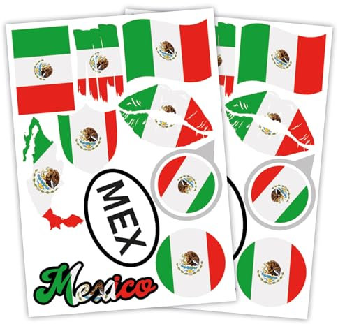 Finest Folia 2er Set DIN A4 Länderaufkleber Fahne Aufkleber Länderfahne Flagge für Auto Motorrad Sticker Länderflagge selbstklebend wetterfest R217 (39 Mexiko)