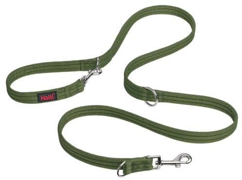 HALTI Doppelführleine - Multifunktionale Hundeleine zum Trainieren und Gassigehen mit Ihrem Hund. Leicht und mit Neopren gepolsterte. Für Welpen geeignet (Größe Groß, Waldgrün, 2m)