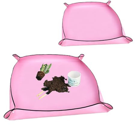 Molyorch 2 Pezzo Tappetino per Piante da Giardino Impermeabile, Tappetino da Giardinaggio, Pieghevole Tappetino per Piante da Giardino, per Trapianti, Rinvasi, (100x100cm, 50x50cm, Rosa)