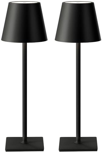 VISDANFO 2 Pezzi Lampada da Tavolo LED Senza Fili, Ricaricabile 5000mAh, Dimmerabile, 2700-6000K, Lampada da Comodino Batteria per Camera da letto, Sala da pranzo, Esterno, Impermeabile (Nero)