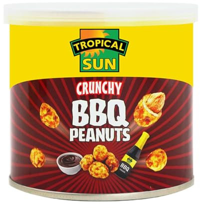 Tropical Sun Crunchy BBQ Peanuts 140g Pack of 1 Smokey Sweet Barbecue Chilli Flavour Roasted Nuts Vegan Nibble Snack with Welari Thank You Card | (1pack) (140g)