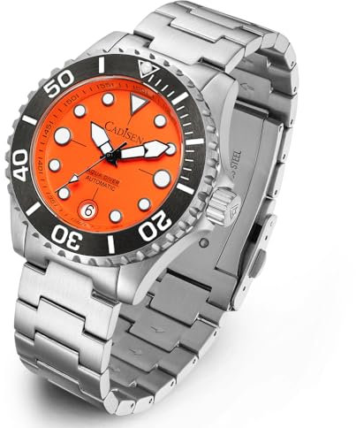 CADISEN Automatik Uhr Herren Edelstahl Saphirglas Wasserdicht Armbanduhr Uhren Männer 40MM (Orange)