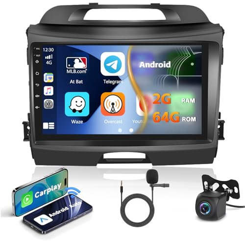 Inefala für Kia Sportage 2010-2016 Autoradio 2 Din Android mit Wireless Carplay und Android Auto, 9 Touchscreen Radio Android GPS Bluetooth WiFi HiFi USB Radio RDS Mikrofon, Rückfahrkamera