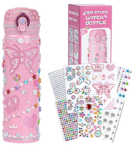 Pink Trinkflasche Kinder,Schulanfang Geschenke,Geschenke Für Mädchen Weihnachtsgeschenke 8-11 Jahre Personalisierte Geburtstagsgeschenk Bastelsachen,Spielzeug Auslaufsichere Edelstahl Trinkflasche DIY