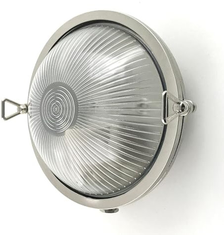 Licht-Erlebnisse Wand Außenleuchte klein rund Ø 17,5 cm Messing Riffelglas E27 IP64 rostfrei regenfest Maritim Outdoor Wandlampe außen Kellerlampe Feuchtraumleuchte