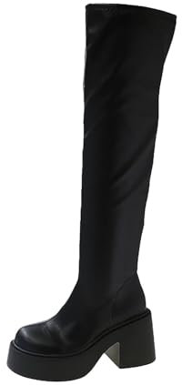 Stivali invernali in pelle, da donna, sopra il ginocchio, elasticizzati, con tacco basso e grosso, con plateau, sopra il ginocchio, stivali alti fino alla coscia, elasticizzati, per feste, tacco