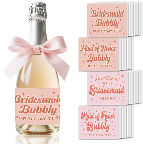 SUPERDANT Wine Labels for Bottles 10 Sets of 4 Styles Labels Bridesmaid Wine Bottle Label Stickers Pairs Well with Bridesmaid Duties Wine Champagne Bottle Cover Sticker Gift for Bridesmaid Proposal
