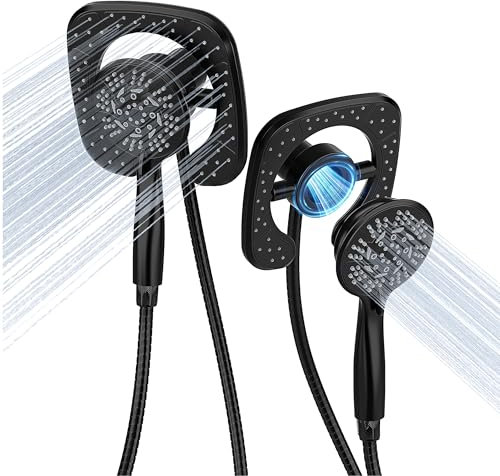 PRIMSOPH Pommeau de douche à main combiné 10 modes de pulvérisation magnétique 2 en 1 haute pression double pommeau de douche à interrupteur automatique combinaison carrée, noir mat
