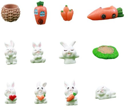 BRTNUP 12 Stück Miniatur Kaninchen Figur Kleine Hasen Figuren Mini Osterhasen Figuren Klein Osterhasen Deko Figuren für Kinder Geburtstag Fee Garten Landschaft Dekoration