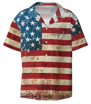 Freizeithemden für Herren, mit USA-Flagge, kurzärmelig, Hemden für Herren, stilvolle Button-Down-Shirts, Schwarz, Mittel
