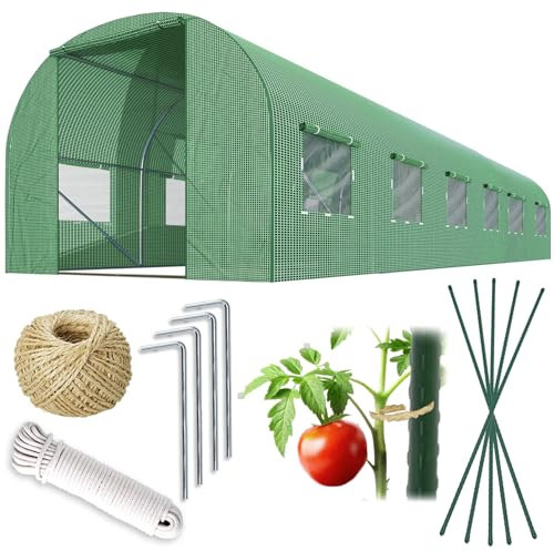 Plonos Serra a tunnel con telaio in acciaio Set con supporto per piante, 3 x 6 x 2 m, 18 m2, verde