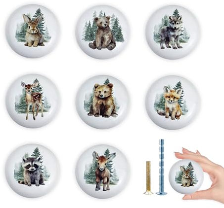 Lasyman 8Pack1.5 Jungle Animals Ceramic Cabinet Knob Safari Animals Kids Cabinet Room Dresser Drawer Handle Pulls