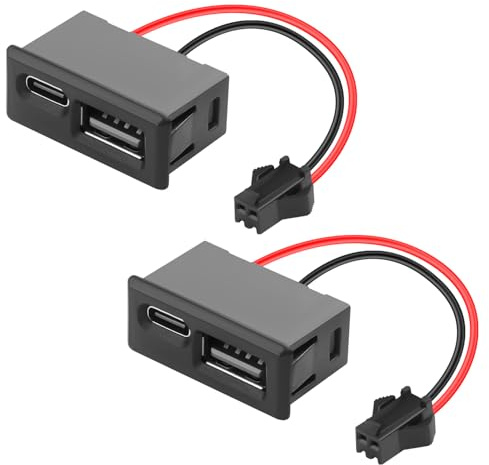 QIANRENON JST SM 2Pin to USB2.0 & USB C Charging Connector Socket 5V2A SM Plug Male to USB + USB Type C Female Snap-In Mount Dual Port Adaptor, for LED Light Toy, 7cm/2.8in, 2Pcs (Abreast)