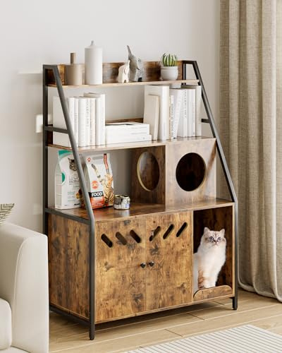 Apetaccat Katzenklo Schrank, Katzenhaus mit Aufbewahrungsregal, versteckt für Innenräume, mit Kratzmatte, passt die meisten Katzen & Klos, rustikal braun