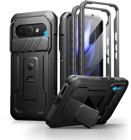 Dexnor Kompatibel mit Google Pixel 9A Hülle mit Eingebaute Schiebekamera Abdeckung&Displayschutz&Kickstand, Schwerlast Stoßfestes Robustes Handyhülle Ganzkörper Stoßfänger Schutzhülle - Schwarz