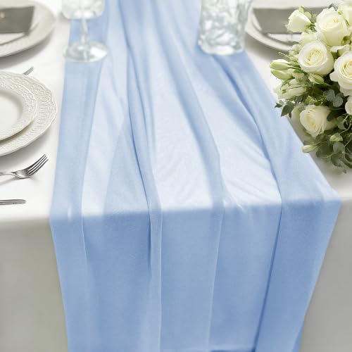 HiBeauty PRO Chiffon Tischläufer Hellblau 70x300cm 1 Stück, Tischdeko