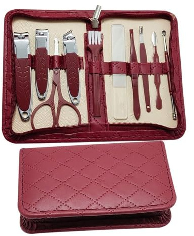 10-teiliges Nagelknipser-Set mit Reißverschlusstasche, Maniküre-Set aus Edelstahl, Maniküre für Fingernägel und Zehennägel, Maniküre-Werkzeuge, 10 Stück, Rot