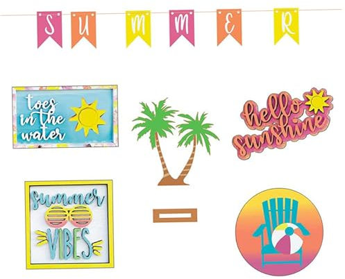 Summer Tiered Tray Decor Set Wooden Hello Summer Signs for Home, Seasonal Decorative Tabletop Display Farmhouse Tier Tray Decor for Kitchen, Office, Living Room