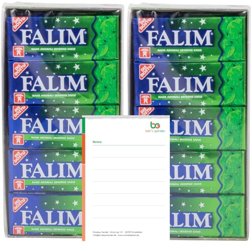 Ben's Garden Bundle: Falim Kaugummi Minze 2er Pack inkl Notizblock | Zuckerfreier Minz-Kaugummi. 2 Boxen à 20x 5er-Streifen (Gesamt 200 Stück). Ideal für langen Kauspaß.