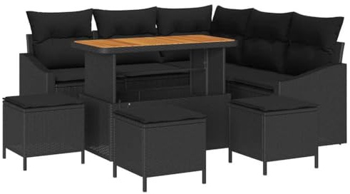 vidaXL 5-teiliges Garten-Ecksofa-Set mit Kissen, schwarz, aus Poly-Rattan, wetterbeständig, mit verstellbaren Funktionen, Moderne Patio-Möbel, modulare Terrassen-Lounge