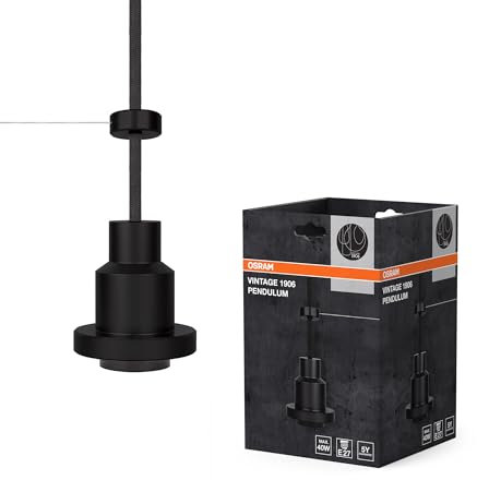 OSRAM Vintage 1906 PenduLum Pendelleuchte mit E27-Fassung, 2m Textilkabel, Aluminiumgehäuse, Industrial-Design, Schwarz, ohne Leuchtmittel
